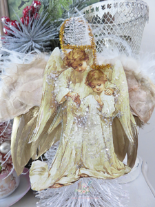 Victorian Christmas Easter Angels with Feathered Gold Wings Ornament 