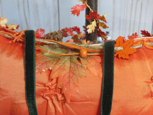 Close up Back View of Victorian Fall Halloween Door Hanger Pillow, Gift Box, Tag, Frances Brundage