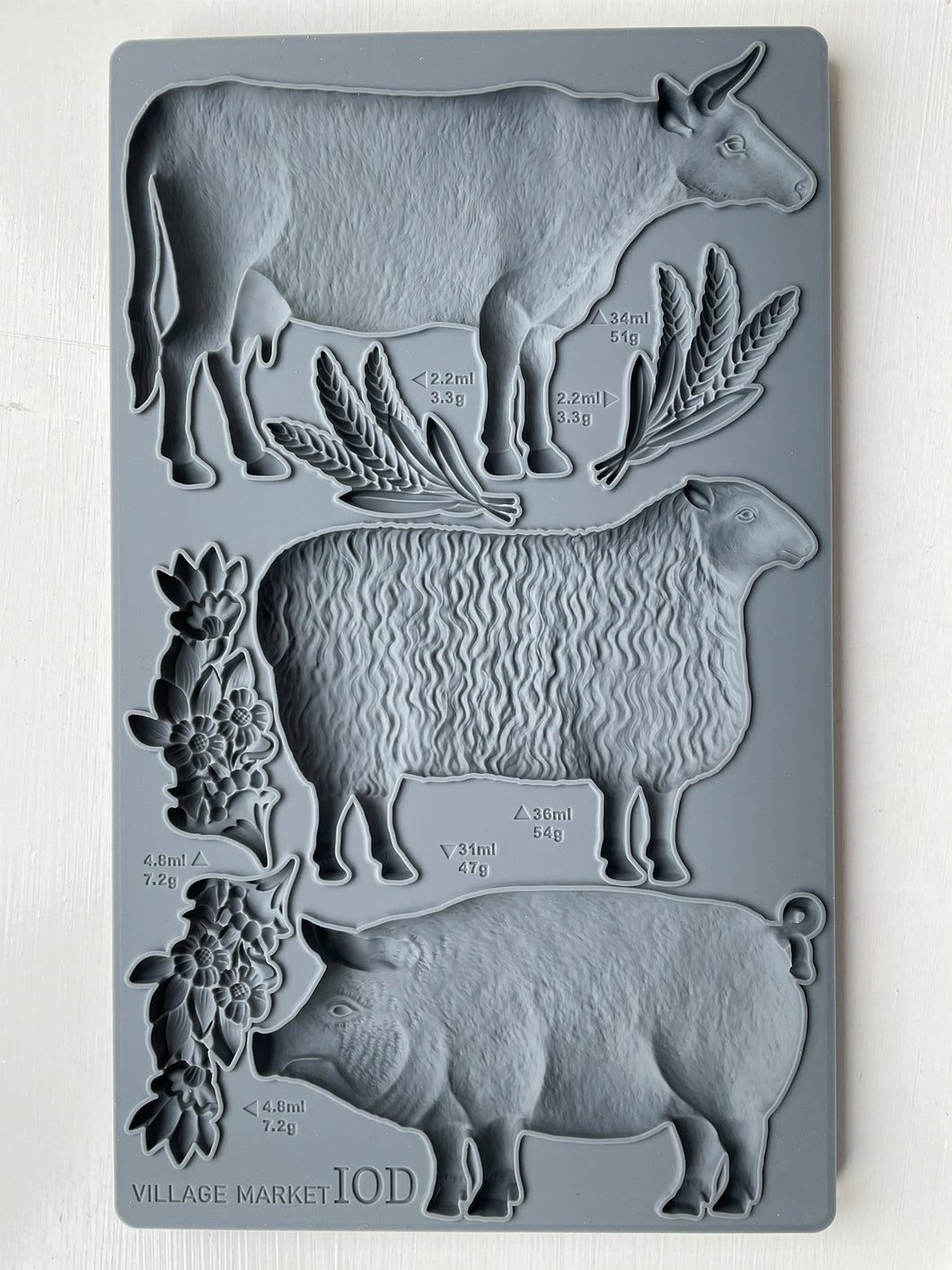 IOD Village Market Mould, Cow, Sheep, Pig, Farmhouse Mold by Iron Orchid Designs