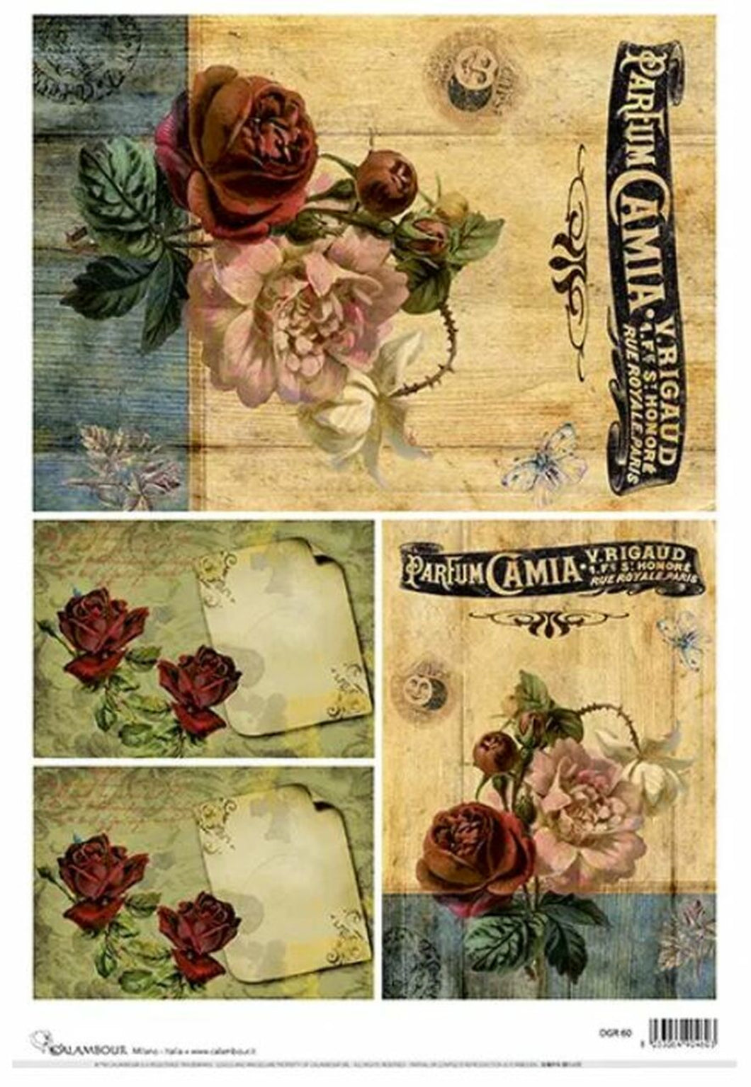 Vintage Roses Decoupage Rice Paper by Calambour Italy