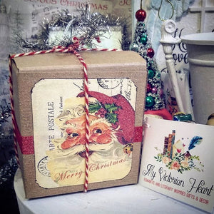 Vintage Santa Tinsel Glass Christmas 6" Ornament in Gift Box