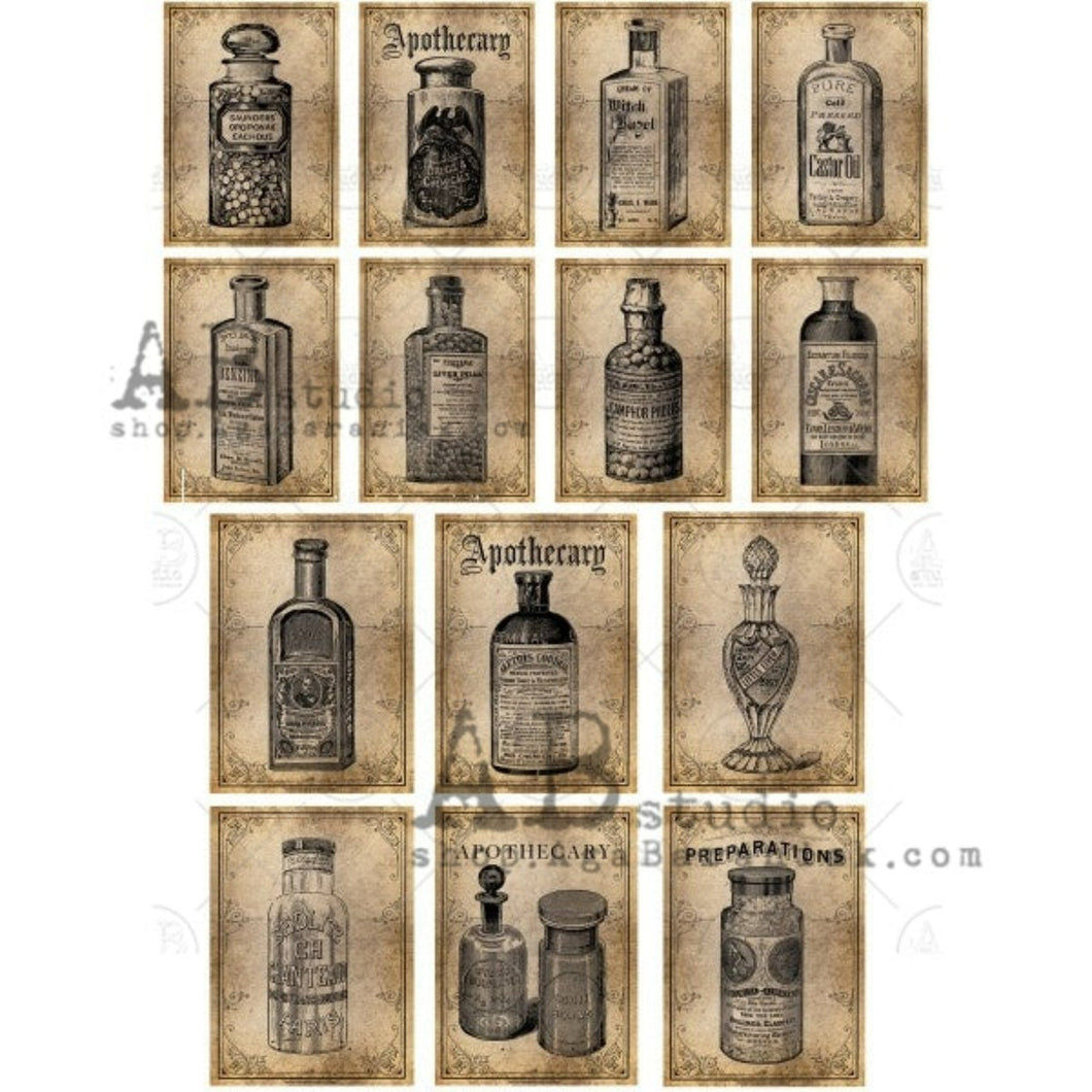 Vintage Labels Rice Paper 0353 by ABstudio, Apothecary, A4