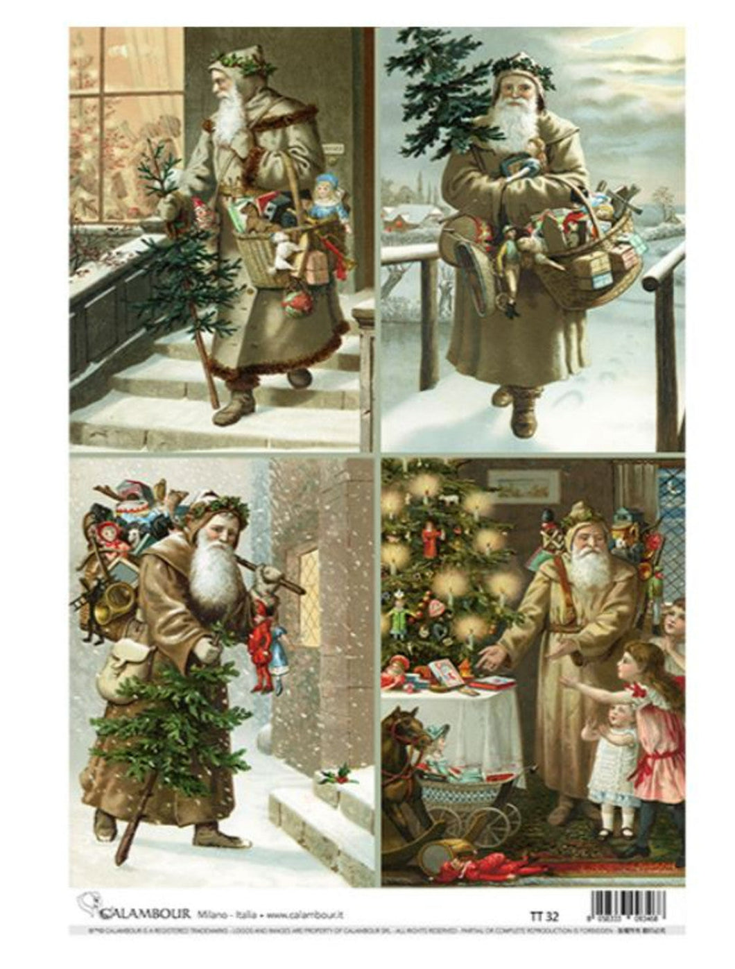 Vintage Santas Decoupage Rice Paper by Calambour Italy, A4