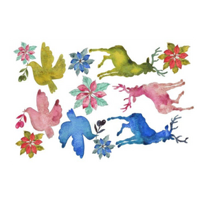 Watercolor Animals Decoupage Paper by Roycycled Treasures, Poinsettias, Deer