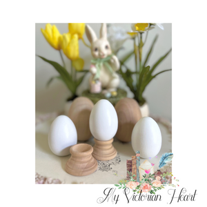 White Painted Wooden Hen Egg, 2.50" with Flat Bottom for Standing