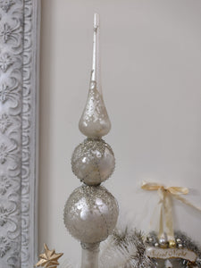 Bethany Lowe White Indent Finial Tree Topper, Mercury Glass, Back View