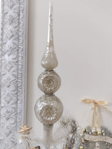 Bethany Lowe Designs White Finial Indent Mercury Glass Tree Topper, Christmas