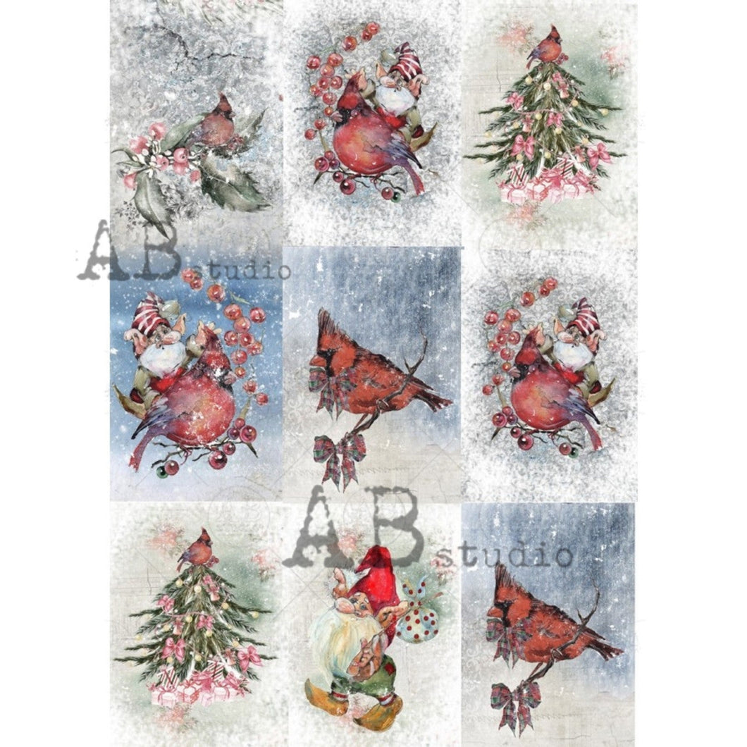 Winter Cardinals 9 Pack Rice Paper 0965 by ABstudio, A4