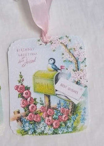 Birthday Card Tag Enclosure for Shabby Aqua Blue White Birthday Hanky by Luray Collection