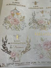 Load image into Gallery viewer, Gilded Pink Rose French Labels Rice Paper , 1067 by ABstudio for decoupage, A4