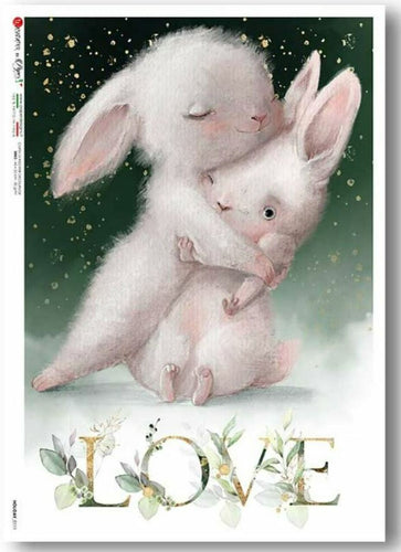 Holiday 0111 Paper Designs Decoupage Washipaper, Hugging Bunnies